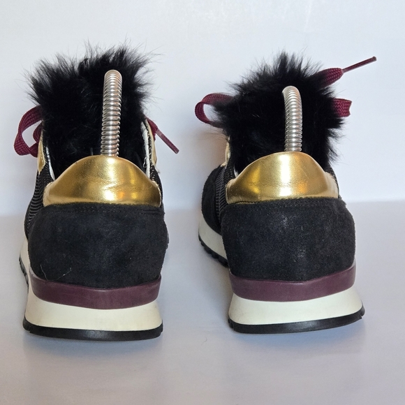POLLINI Mesh-paneled Metallic and Fur Suede Sneakers size 37 - Picture 8 of 10